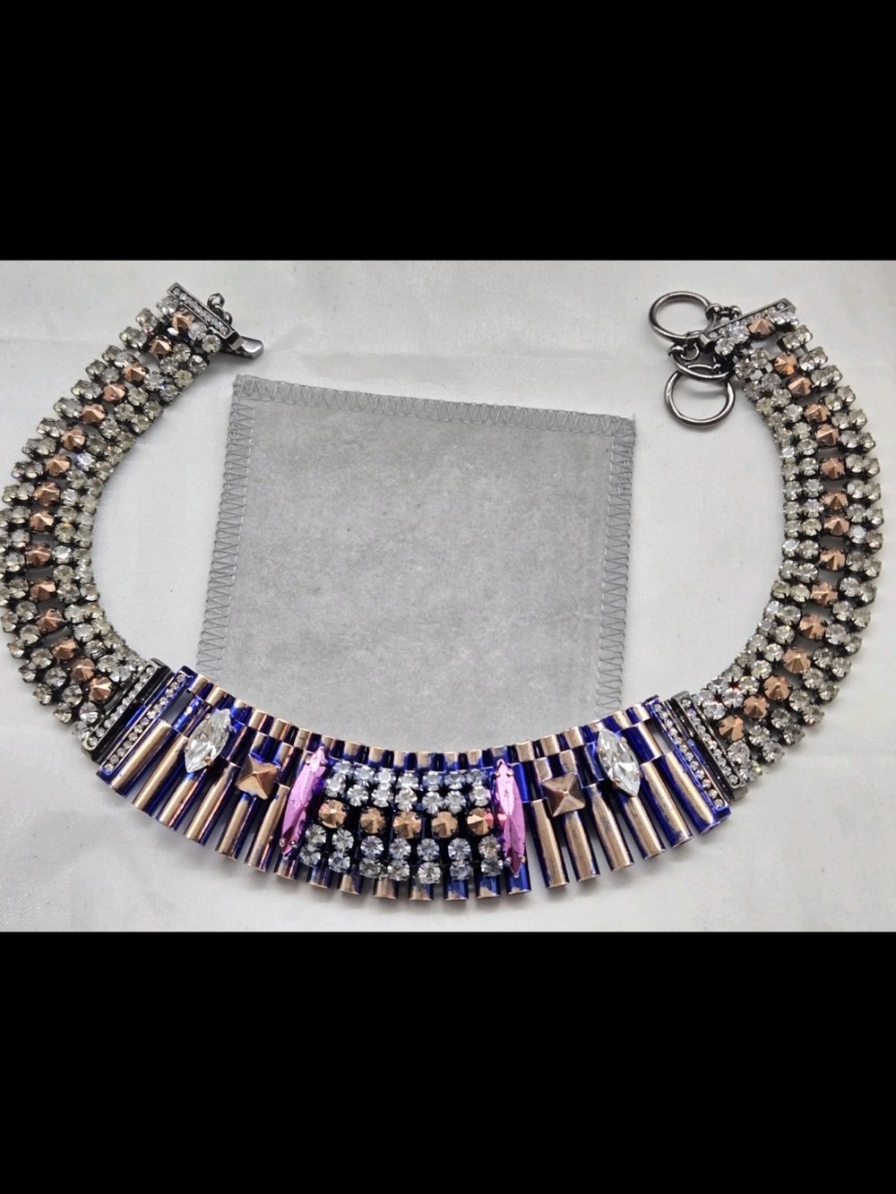 Sparkling Multicolor Statement Collar Necklace — Pink, Blue & Gold Accents